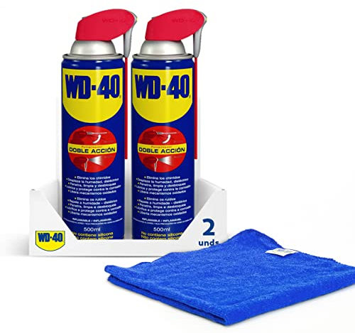 Wd-40 - Lubricante Wd40 Doble Acción 500 ml - Pack 2 Unidades y Guantes Originales de WD-40