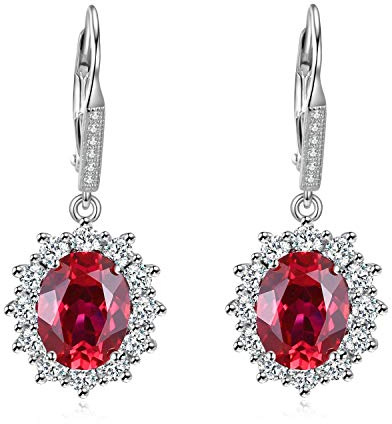 YFN Geburtsstein Ohrringe Sterling Silber Ovale Granat Tropfen Baumeln Hebelarm Ohrringe Schmuck Geschenke für Damen (Januar)