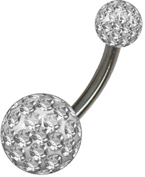 TITAN G23 navelpiercing epoxikula FERIDO ePOXYD-HARZ MULTI-KRISTALL banan bananabell piercing bukkkirurgiskt stål 316L rostfritt stål (1,6 x 8 mm, stål silver, boll vit klar)