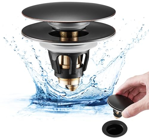 Fransiton Universeller Waschbeckenstöpsel, 2,8 - 4,5 cm, Pop-Up-Ablaufstopfen für Waschbecken, Waschbecken, mit Anti-Verstopfung, abnehmbarer Abfluss, Haarfänger, ölgeriebene Bronze