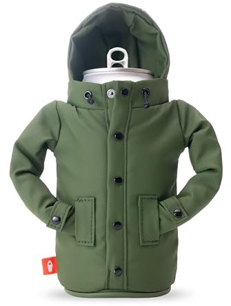 Puffin - The Raincoat Jacket - Insulated Tall Can & Bottle Cooler I Beer Bottle & Soda Can Insulator, Keep Drinks and Beverages Cold - Olive Green