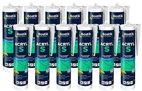 Bostik Lot de 12 Mastic Acrylique Professionnel - Acryl S Blanc - haute qualité 310 ML