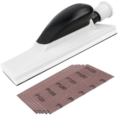 Lijadora manual con aspiración, 200 x 70 mm, bloque de lijado manual con 5 hojas de papel de lija de diferentes granos, lijadora manual sin polvo para pulir madera, masilla de pared, reparación de