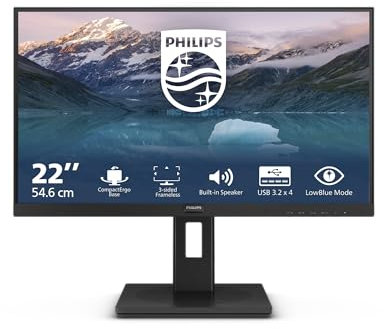 Philips 222S9JML - 21.5 Zoll Full HD Monitor, höhenverstellbar, Laustsprecher (1920x1080, 75 Hz, HDMI, DisplayPort, USB-Hub) schwarz