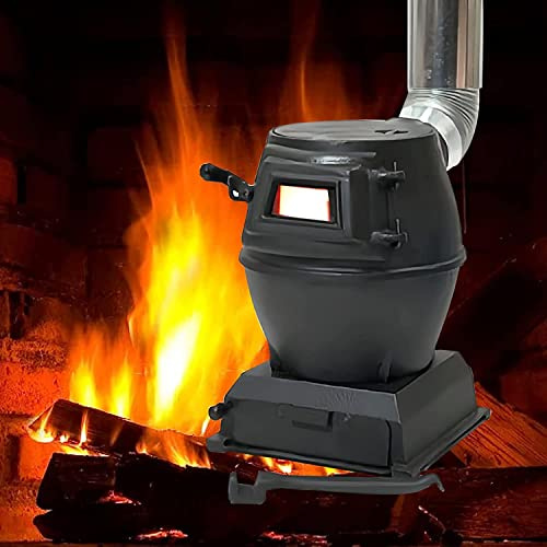 Dntum Wood Burning Camping Stove Pure Cast Iron Coal Stove, Multi Fuel Rocket Stove with Chimney Elbow and View Window, Wood Pellet Stove with Fire Hook Charcoal Grill Barbeque Stove Firewood Furnace