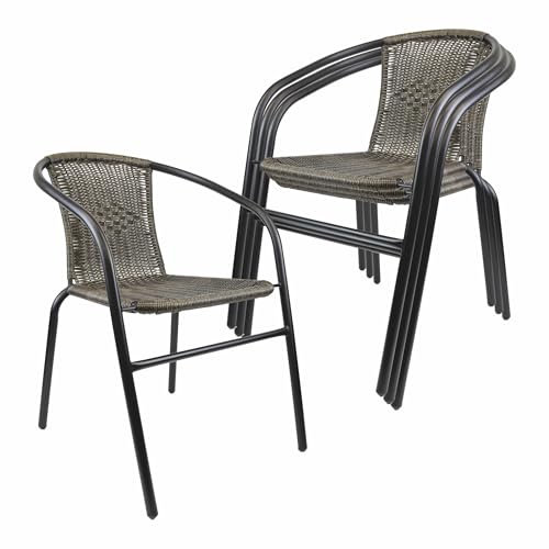 Nexos Trading Bistrostuhl Poly Rattan Stahl-Rahmen Stapelstuhl Balkonstuhl Gartenstuhl (Dunkelgrau, 4)