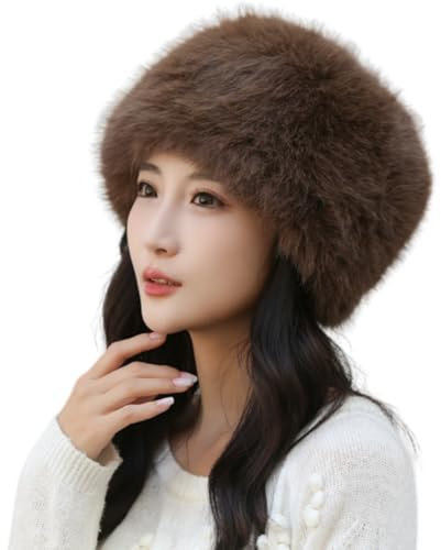ISAKEN Chapeau d'hiver en fausse fourrure, style cosaque russe pour femme, chapeau d'hiver tendance coupe-vent pour temps froid, pour la maison, les voyages, le ski, la randonnée, marron, M