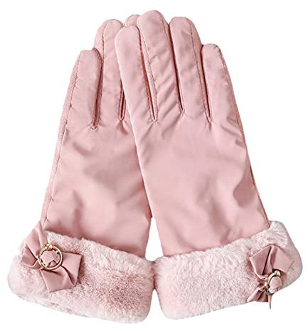 Damenhandschuhe, Fäustlinge, modische warme Handschuhe, Outdoor, Reiten, Fahren, niedliche Schleife, Touchscreen, rutschfeste Handschuhe, Handschuhe für Damen, kaltes Wetter (Rosa, Einheitsgröße)