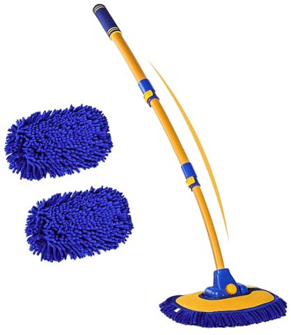 innhom Spazzola per lavaggio auto curva a 15°, spazzola telescopica per la pulizia dell'auto, spazzola in microfibra per lavaggio auto, in lega di alluminio, manico lungo per auto, camper, SUV,