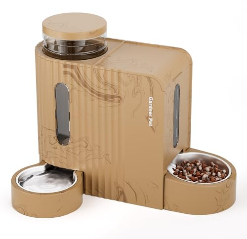 Gardner Pet 2 in 1 Distributore Automatico Cibo e Acqua Gatti (3L*2), Distributore Automatico Cibo Gatti con Ciotola in Acciaio Inox, GravitÀ Dispenser Crocchette Gatto, Senza BPA, Grana legno Chiaro