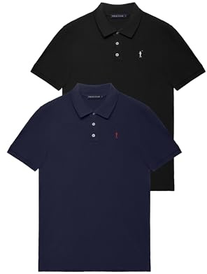 Polo Club - Pack de 2 Polos de Hombre Regular Fit, 100% Algodón, Negro y Azul Marino