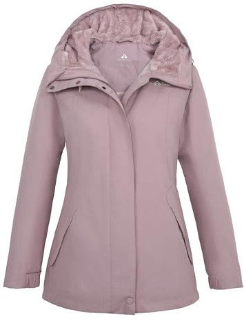 Pioneer Camp Giacca da sci da donna, 10000 mm, impermeabile, isolata con cappuccio in pile, calda, antivento, per inverno e outdoor (disponibile in due taglie troppo piccole), viola grigiastro, M