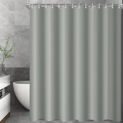 Lerores Duschvorhang 300x180cm Grau, Beschwerter Saum Antischimmel Textil, Wasserabweisend, Waschbar Polyester Stoff Badevorhänge für Badezimmer, Badewanne mit 16 Duschvorhangringe