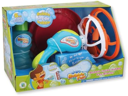 JugaToys - Pistola de Burbujas de jabón automática - Pompero Gigante - Botella con líquido para pompas incluida - Ventilador Integrado - para niños y niñas a Partir de 3 años - Soplador eléctrico
