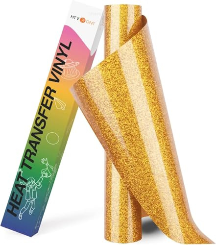 HTVRONT Gold Glitter HTV Heat Transfer Vinyl Rolls - 10 x 8ft Gold Glitter HTV Vinyl for Shirts, Glitter Iron on Vinyl for All Cutting Machine - Easy to Cut & Weed for Heat Vinyl Design