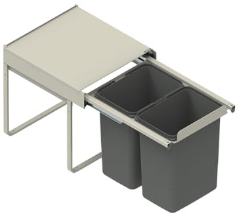 REJS Poubelle encastrable pour armoire de 45 cm - Système de déchets à 2 compartiments avec couvercle Soft-Close & extension complète - 2 x 20 l - Montage avant - Argenté