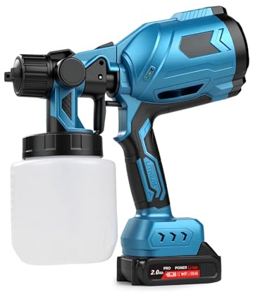 DEWIN Pistola Spruzzo Elettrica per Pittura，Elettrica Pistola Spruzzo Senza Fili con Batteria 21V tre Ugelli Spruzzatori Vernice Flusso Regolabile 1000 ml per Terrazze Mobili Muri Porte Recinzioni EU