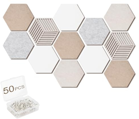 Acidea Tableau de Liège Hexagonal, 12 Pièces Tableaux d'Affichage Mural Autocollant avec 50 Punaises, Panneau Liege Mural Affichage Photo Vision Board pour Notes, Photos, Publicité