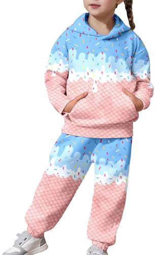Generisch Trainingsanzug Kinder Jogginganzug für Jungen und Mädchen 2tlg Jogging Anzug Bekleidungsset Freizeitanzug Outfit-Set Kapuzenpullover long sleeve mit Aufdruck + Joggingh