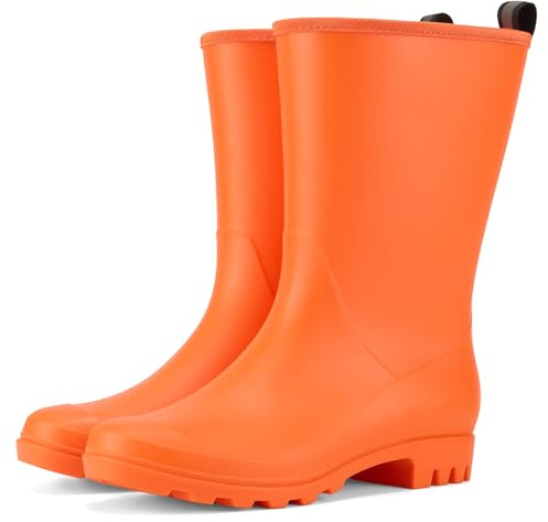 HISEA Women Rubber Boots Waterproof Wide Calf Rain Boots Mid-Calf PVC Rubber Rain Boot Matte Surface Seamless Mid Height Rain Shoes for Women's Rain Footwear Outdoor Garden Work Walking