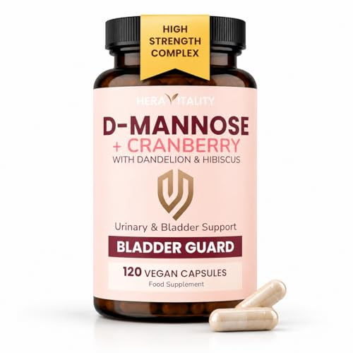 D-Mannose & Cranberry Capsules for Women – Urinary Tract & UTI Support Supplement – Bladder & Urinary Health Complex with Hibiscus & Dandelion – 120 Vegan Capsules