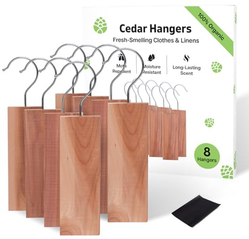 Malavvisande av cederträ för garderober, paket med 8 hängande cederträblock | 100 % naturliga malhängare i cederträ för klädskydd | malavskräckande och dödare för lådor med sandpapper
