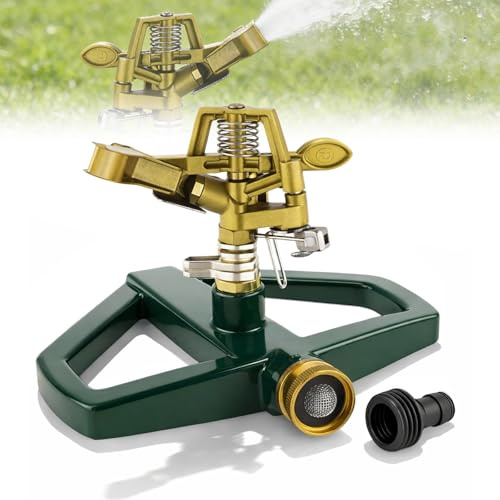 Irrigatore a pulsazione, irrigatore a impulsi con base in metallo, rotante automatico a 360 gradi, irrigatore per prato, cortile e irrigazione erba