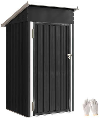 Outsunny Casetta da Giardino 0.74m² in Acciaio Zincato con Prese d'Aria, Capanno da Giardino con Porta Bloccabile, Tetto Inclinato, Guanti, Capanno Porta Attrezzi, 107.5x91x185 cm, Grigio Scuro