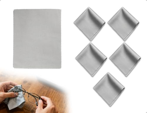 SAHONFEN Paquete de 5 Paños de Limpieza para Gafas, Paño de Microfibra para Limpiar Gafas, Ideal para Cámaras, Lentes, Teléfonos Móviles, Tabletas, Pantallas, Dispositivos Electrónicos (Gris)