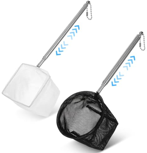 Nogeqi 2 Pcs Fish Net Aquarium, Aquarium Net with Extendable Long Handle, Fish Net for Fish Tank, Fine Mesh Small Fish Nets for Shrimp & Bettas Aquarium Accessories (Black White)