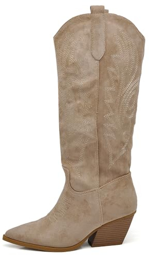 IF Stivali Texani Donna Alti Sotto il Ginocchio in Camoscio Sintetico Stile Western Cowboy G716 khaki N.40