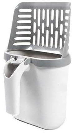 ASHATA Integrated Cat Litter Scoop With Waste Can 2 In 1 Litter Box Shovel For Easy Disposal And Odorless Storage (with Baffle and 8 Rolls Garbage Bags)