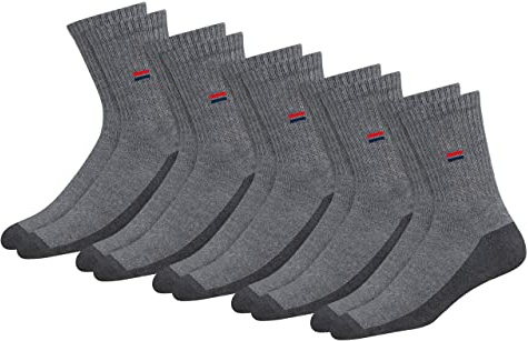 NAVYSPORT 5 Pairs Men’s Cotton Trainer Crew Socks | Cushioned Footbed for Comfort | Reinforced Heel & Toe | Durable Elastane | Ideal for Sports, Casual & Workwear | Pack of 5 (UK 9-11, Grey)