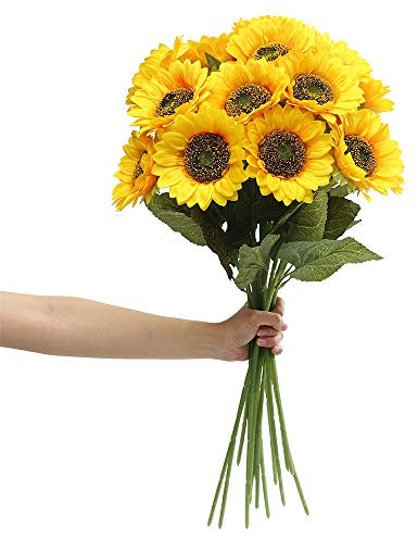 Laelfe Sonnenblumen Künstlich Groß, 60 cm Lange Stiel Unechte Sonnenblumen Kunstblume für Hohe Vasen, Haus, Hochzeit, Geburtstag, Wohnzimmer Tischdeko (6 Stück, Dunkelzentrum)