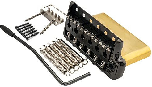 Musiclily Ultra 52.5mm (2-1/16 inch) Full Solid Brass 6-Screw Knife Edge Tremolo Bridge for Strat Style Electric Guitar, Black