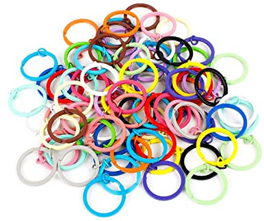 Hundredweat 50 Stück Runde Flache Schlüsselanhänger Split Schlüsselringe Metall Bunt Schlüsselringe Set Runde Flache Schlüsselringe für Zimmerschlüssel Autoschlüssel (30 mm 20 Farben Zufällige)