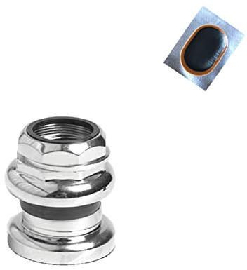 Set sterzo per bicicletta, 1 1/8, 2 guarnizioni, colore: argento