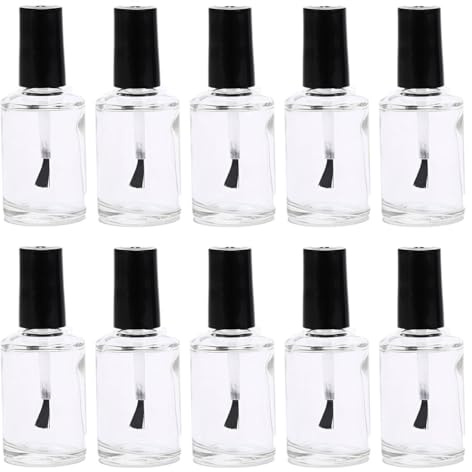 10 botellas de esmalte de uñas de vidrio transparente de 0.5 onzas con tapa de cepillo, recipientes vacíos para manicura de uñas, capa superior, barniz, frasco de muestras de cosméticos, frasco para