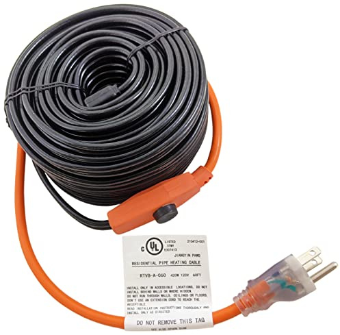 EX ELECTRONIX EXPRESS 60 Foot Pipe Heating Cable, Turns On and Off Automatically using Built-in Thermostat, Protects Pipes from Freezing, 120V, 420W - by EX ELECTRONIX EXPRESS