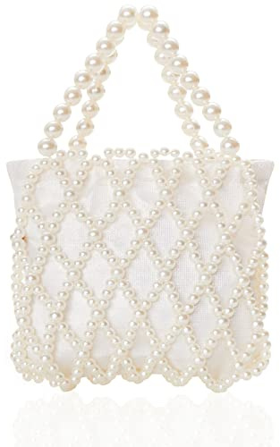 BABEYOND Damen-Clutch-Geldbörse mit Perlen, formell, mit Innentasche für Partys und Hochzeiten, gebrochenes weiß