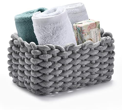 QSIDE Aufbewahrungskorb Baumwolle - 25x17x13 cm - Grau - Badezimmer Organizer - Für Wickelauflage - Körbchen für Kallax Einsatz - Klopapier Aufbewahrung - Aufbewahrungskorb geflochten - Flechtkorb