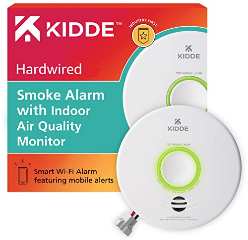 Kidde Smart Smoke Detector & Indoor Air Quality Monitor, WiFi, Alexa Compatible Device, Hardwired w/Battery Backup, Voice & App Alerts