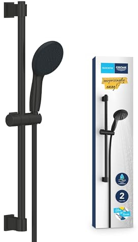 GROHE Vitalio Start 110 Quickfix - juego de barra de ducha (barra de ducha 600 mm, adaptable a taladros, ahorro de agua), negro mate, 279482431