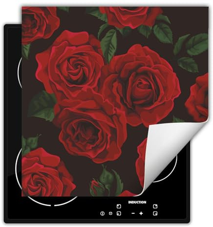 DarHaus Piastra di copertura per fornelli 50x52 cm Copri piano cottura vinile - rosso - rose