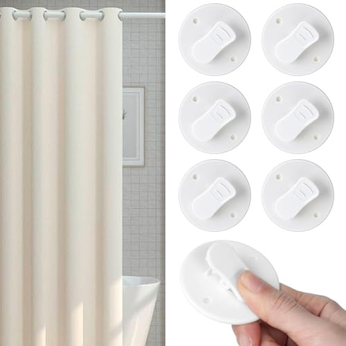 Oruola 6 pinzas autoadhesivas para cortina de ducha, clips de protección a prueba de viento, clips de protección contra salpicaduras, pinzas para cortina de baño, decoración del hogar