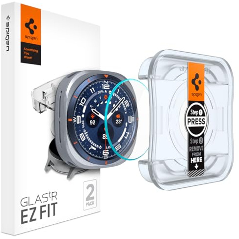 Spigen Glas.tR EZ Fit Schutzfolie kompatibel mit Samsung Galaxy Watch Ultra, 47mm, 2 Stück, Kratzfest, 9H Härte Folie