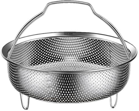 Cesta de vapor de metal, cesta de vapor con inserto de olla, arandela de arroz, bandeja de vapor de verduras, cesta de vapor de alimentos con mango y pata de base para ollas a presión