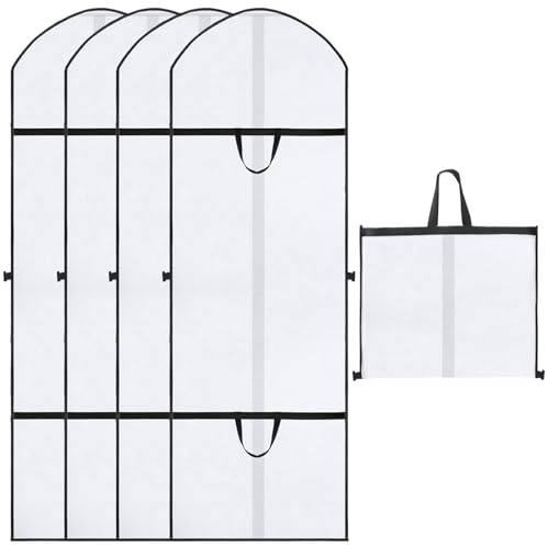 Abaigeal 4-pack långa klänningsöverdrag, plaggförvaring, malsäkra kappväskor med dragkedja, klädskyddsfodral med handtag, vikbar hängande bröllopsklänning brudtärna klänningsväskor för förvaring och