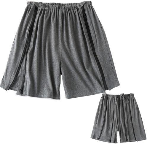 AUSTYLCO Pantalones cortos unisex de algodón con cremallera lateral para recuperación postoperatoria para recuperación quirúrgica de rodilla, pierna, cadera, Gris-oscuro, X-Large