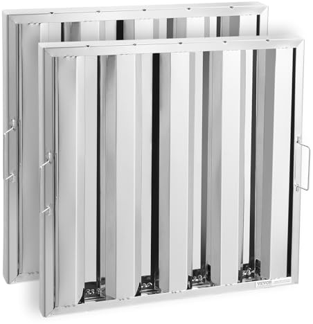 VEVOR Commercial Hood Filter, 19.5W x 19.5H Inch Range Hood Filters, Stainless Steel Restaurant Range Hood Baffle Filter for Grease Rated Commercial Kitchen Exhaust Hoods, 4 Grooves, Pack of 2